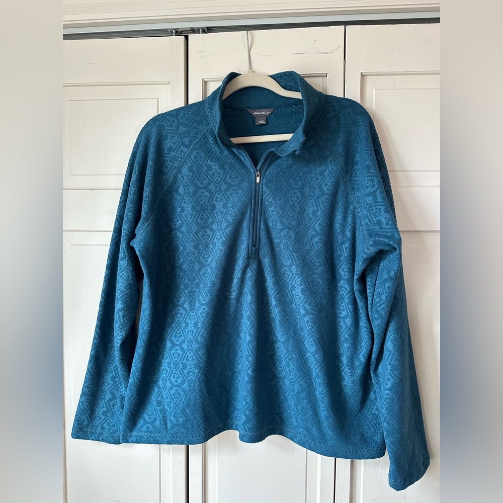 Eddie Bauer Teal Half-Zip Textured Fleece Pullover